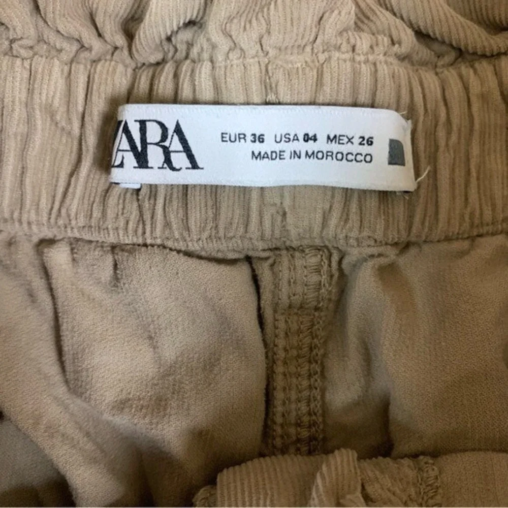 Zara High Rise Paperbag Waist Jogger Pants Khaki Casual Tapered 4 Corduroy Women - Picture 5 of 5